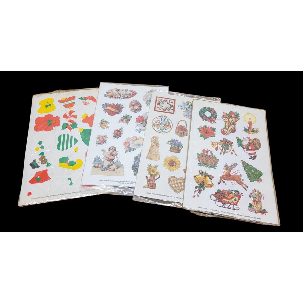 4 Lot Vtg Current Sticker Sheets Christmas Country Victorian Sealed 1988-1992